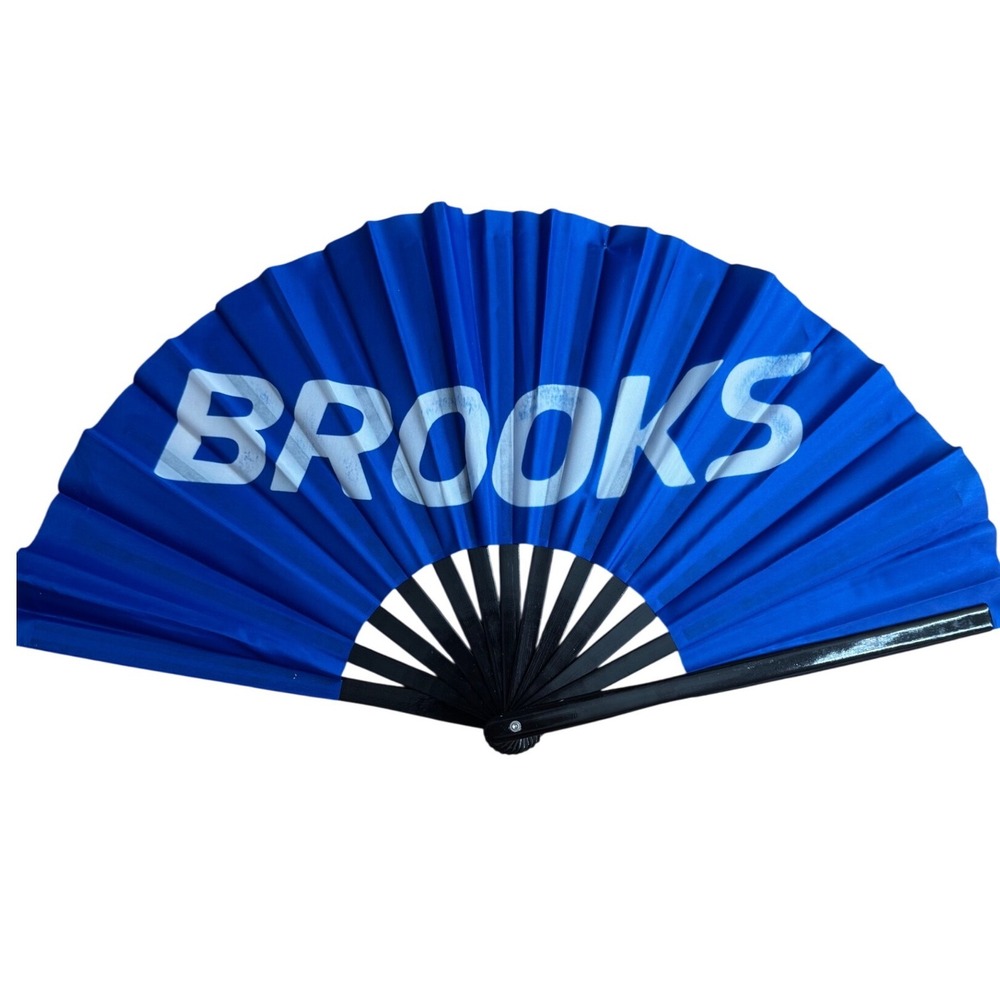 Brooks Blue Folding Hand Fan Promotional Event Accessory